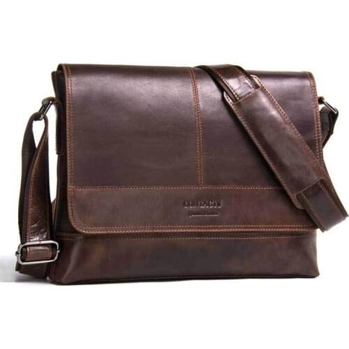 Hot Mens Genuine Leather Shoulder Bag Retro Crazy Horse Leather Man Bag Business Casual Cow Leather Men Crossbody Bag Briefcase