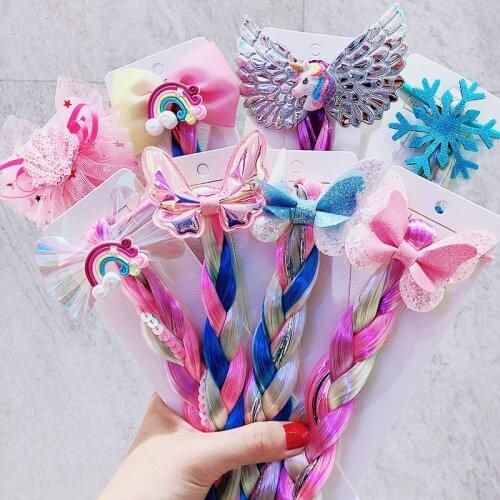 2021 New Girls Cute Cartoon Bow Butterfly Colorful Braid Headband Kids Ponytail Holder Rubber Bands Fashion Hair Accessories