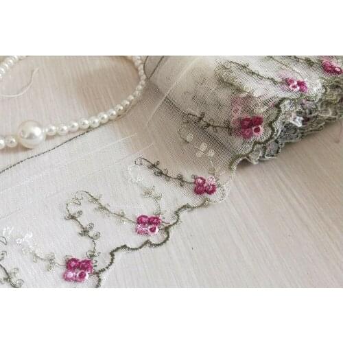 Lovely Embroidered Tulle Lace Trim Wind Red Roses Embroidery Lace 3.54 Inches Wide 2 yards