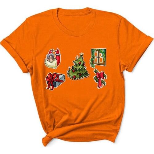 Christmas Woman Print Harajuku Summer Tshirts Casual Round Neck Short Slee Top Tee Shirt TX9877