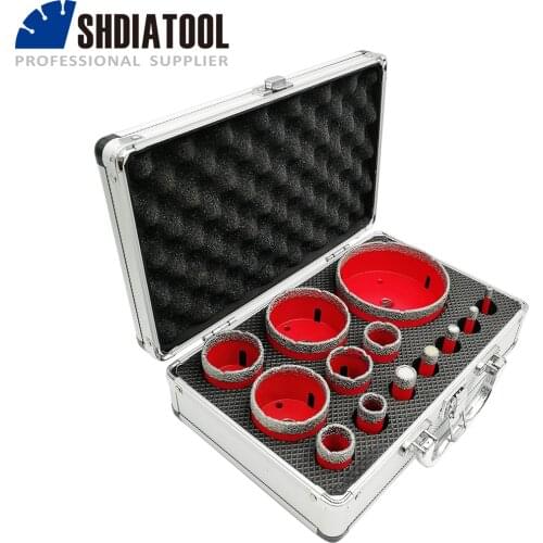 SHDIATOOL 13pcs/pk Vacuum Brazed Diamond Drill Core Bit M14 Thread Drilling Bits with Box Marble Ceramic Hole Saw