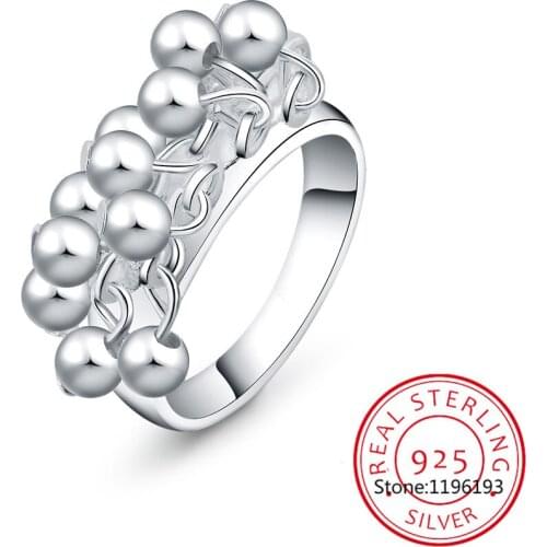 SMTCAT 925 Sterling Silver Smooth Grape Beads Ring For Women Fashion Wedding Engagement Party Gift Charm Jewelry anel Bague