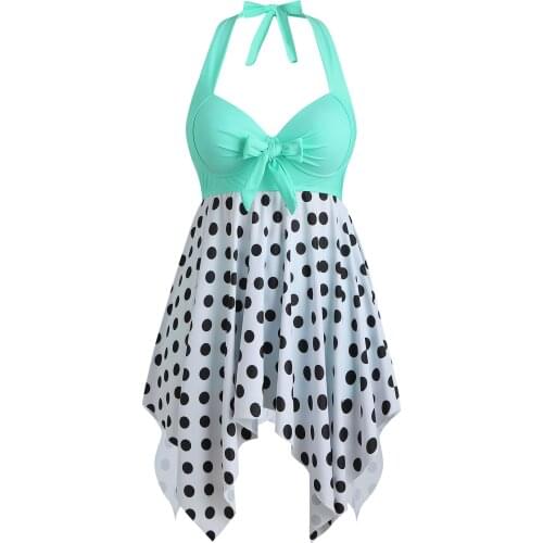 Wipalo Palm Tree Flamingo Fishscale Polka Dot Bowknot Plus Size Tankini Set Women Sexy Swimsuit Halter Summer Bathing Suits