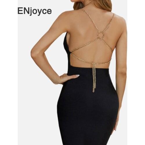2020 Summer Women Dress Black Bodycon Bandage Sexy Chain Strap Sleeveless Backless Celebrity Evening Party Dresses Vestidos