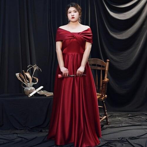 Evening Dress Burgundy Off The Shoulder Simple New Floor-Length Elegant Short Sleeves A-Line Plus Size Women Formal Gowns D1232