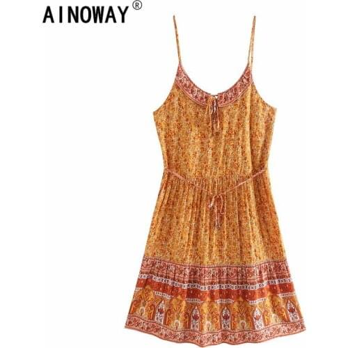Vintage chic women floral print sleeveless beach Bohemian mini dress Ladies Summer rayon Boho dress vestidos
