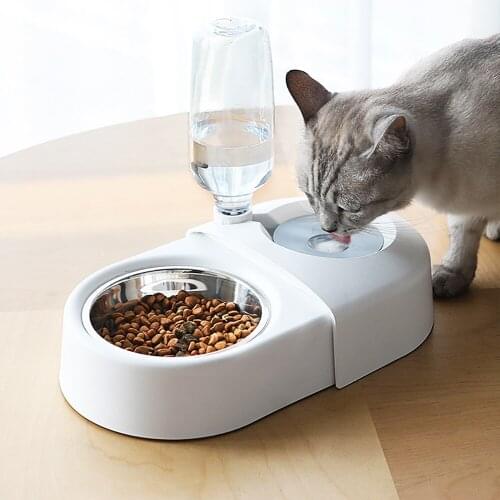 1pcs Pet Cats Dogs Double Bowl Food Water Feeder Healthy Eating Non-slip Cat Automatic Drinking Bowl Food Basin random color