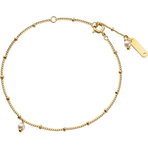 100% real. 925 Sterling silver Fine Jewelry Shell Pearl beads Chain Bracelet womens Slim C-S4586