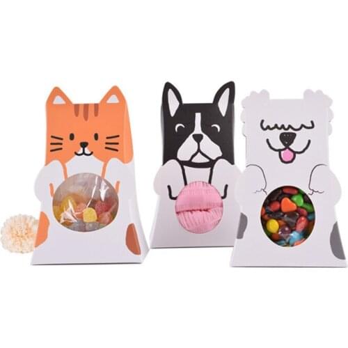 100 Pcs Candy Box Kids Birthday Party Creativity Cartoon Dog Cat Chocolate Cookies Candy Bags Plastic Paper Gift Packaging Box