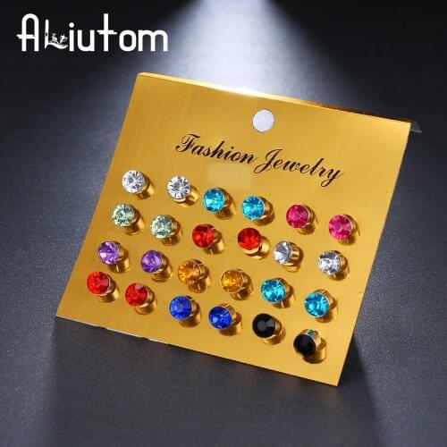 12 pairs/set Colorful Crystal Stud Earrings Set For Women Jewelry Rhinestones Piercing Earrings kit Pack lots Bijouteria brincos