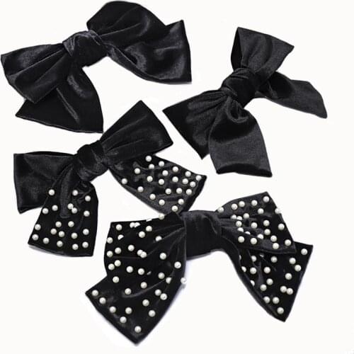 12pcs Assorted Women Velvet Barrettes Elegant Hair Ornaments Pearl Black Velvet Bow Hair Clips for Ladies