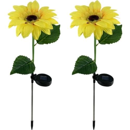 2pcs Solar Sunflower Light Outdoor Garden Stake Waterproof LED Lights for Patio Lawn Yard Backyard Pathway Decoration