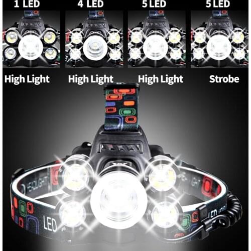 3/5 LED Outdoor Headlamp Battery Flashlight Headlight 4 Modes Torch Hunting Head Light Fishing Light Camping Lantern Lamp