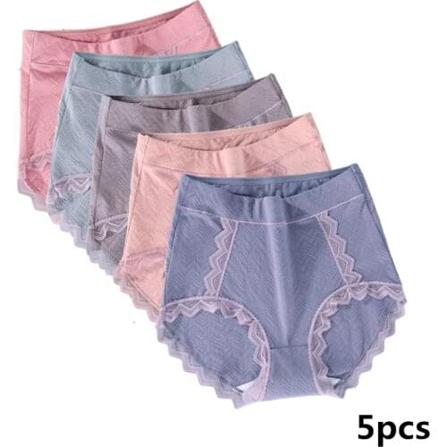 5pcs womens High waist underwear women large cotton antibacterial 100kg lace ladies cotton panties shorts briefs Summer 5xl 6xl