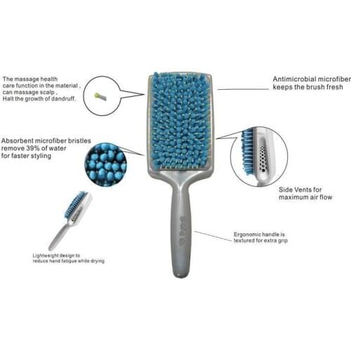 Absorbent Microfiber Hair Paddle Brush Faster Dry ABSORBS WATER DRY HAIR BRUSH