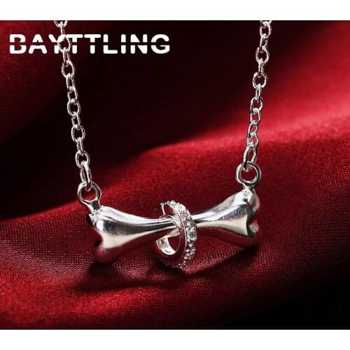 BAYTTLING 18 Inch 925 Sterling Silver AAA Zircon Fine Bone Pendant Necklace For Woman Man Fashion Party Birthday Gift Jewelry