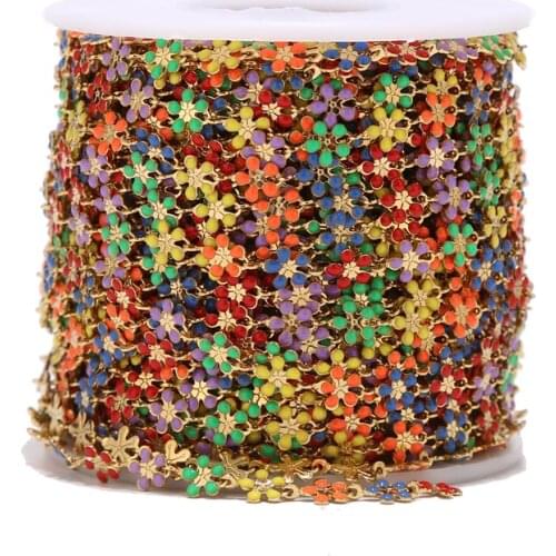 1M Stainless Steel 6mm Width Enamel Flower Chain Colorful Gold Plated Chains for DIY Bracelet Necklaces Jewelry Making Findings