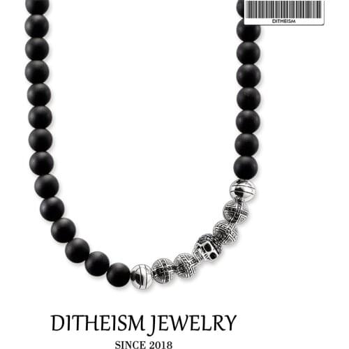 Strand Necklace Obsidian Beads Skull & Cross, 2018 New Fashion 925 Sterling Silver Jewelry Punk Gift For Men Women Boy Girls