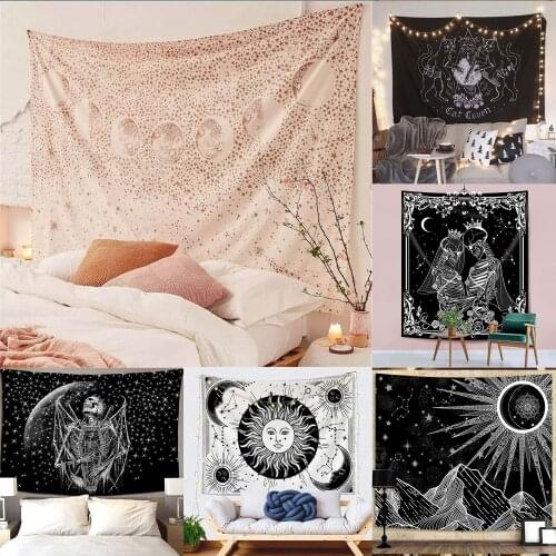 Black White Tapestry Wall Hanging Sun Moon Mandala Tarot Tapestries Wall Hanging Celestial Hippie Wall Carpet Rugs Dorm Decor