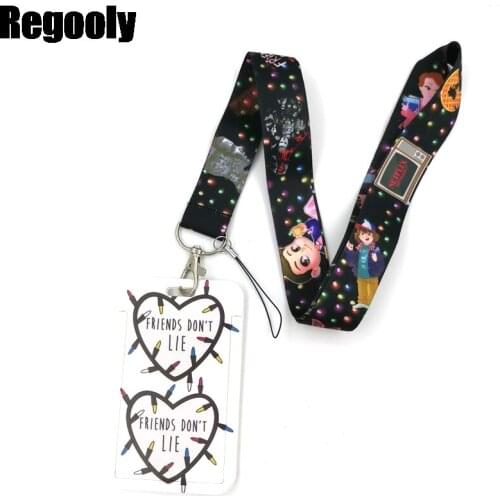 Black Stranger things Lanyard Credit Card ID Holder Bag Student Women Travel Card Cover Badge Car Keychain Decorations