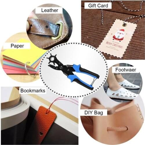 NHBR Leather Hole Punch Heavy Duty Revolving Punch Plier Tool with 2 Extra Punch Plates and Ruler Multi Sized Puncher for Belt