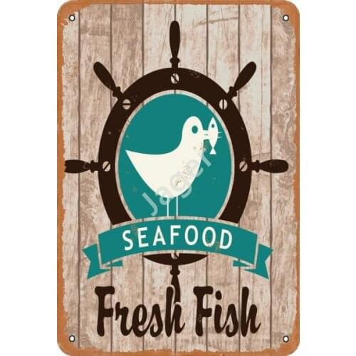 Jager Seafood Fresh Fish Retro Metal Decor Wall Plaque Vintage Tin Sign for House Cafe Club Home Or Bar
