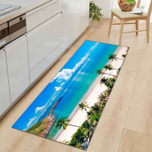 Beach Area Rugs 3D Printed Kitchen Mat Long Anti-Slip Wardrobe Shoe Cabinet Living Room Balcony Carpet