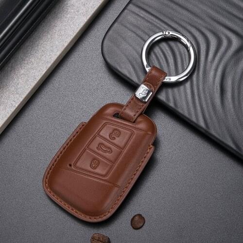 1Pcs Geunine Leather Key Cover Remote Case Shell For VW PASSAT 2015 - 2020 B8 Skoda Kodiaq Superb A7 car key case key holder