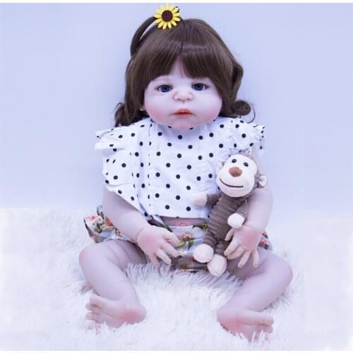 Vinyl body girl reborn baby doll and Fashion polka dot clothes Realistic bebes reborn dolls for hot sale bath toy Xmas Gift 55cm