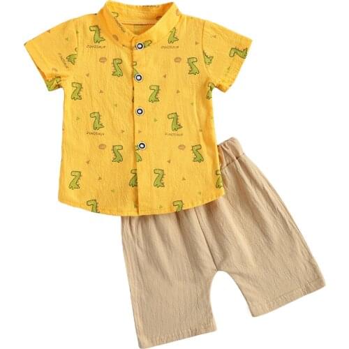 Summer Baby Boys Clothes Set Short Sleeve Cartoon Dinosaur Shirt + Solid Color Shorts 2Pcs Outfits Suits Children Clothing Set