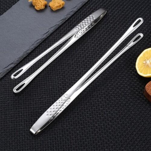 Long Handle Anti-Skid Gold Silver Stainless Steel Food Tongs Outdoor Picnic Barbecue Clip Steak Clamp Kitchen Cooking Utensils
