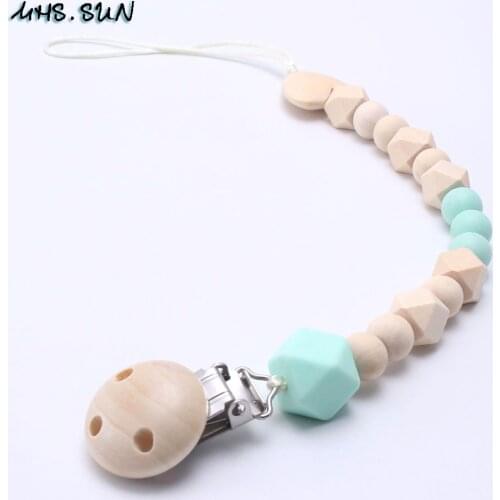MHS.SUN Silicone Wood Baby Pacifier Clips Infant Teething Toy Chain Soother Kids Chew Toys Baby Gifts 1pcs/lot