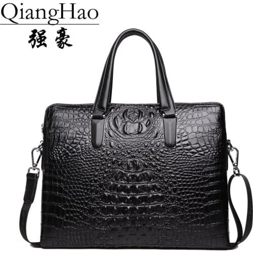 Business 100% Genuine Leather Men Messenger Bag Male Crocodile Crossbody Bag Small Briefcase Alligator Pattern Shoulder Bags