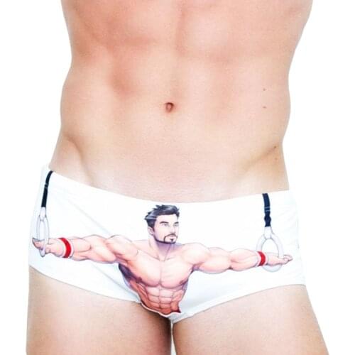 New Style Men Muscle Man Cartoon-AussieBum White Swimming Suits Summer Holiday Beach Swimming Briefs