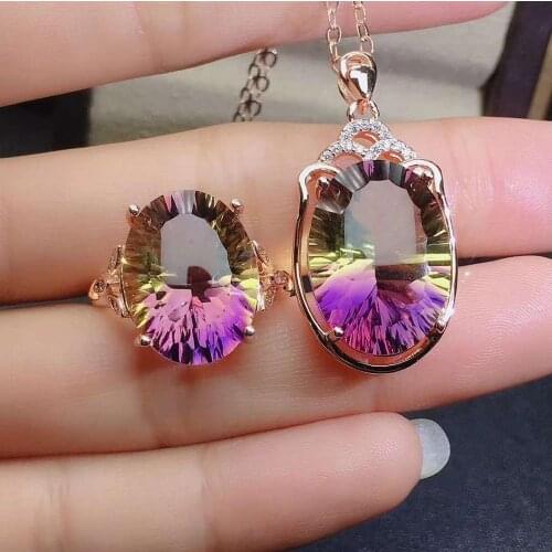 Real Natural Amethyst jewelry set Natural Real Amethyst 925 sterling silver 1pc pendant,1pc ring