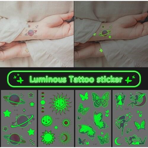 Night Luminous Tattoo Butterfly Starry Star Universe for Kids Fake Tattoo Glowing In Dark Waterproof Temporary Tattoo Stickers