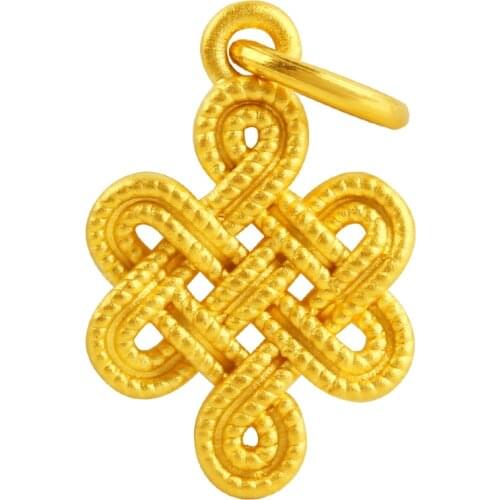 New Arrival 999 24K Yellow Gold Pendant Women Chinese knot Necklace Pendant