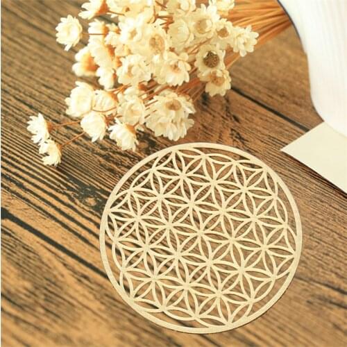 New Flower of life Natural Symbol Wood Coaster Round Edge Circles Carved Coasters Set Home Kitchen DIY Decor