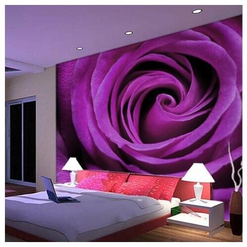Wholesale 3d mural purple rose mural sofa romantic bedroom 8D wall mural papel de parede flower photo mural wallcoverings