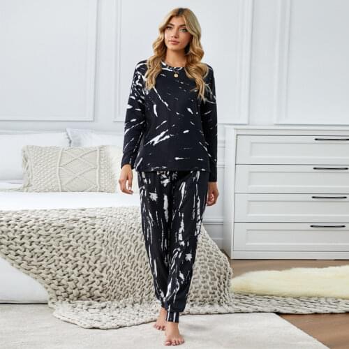 Shiying Long Sleeve Womens Housewear Winter Suit New Leisure Tie Dyed Round Neck European and American Pajamas