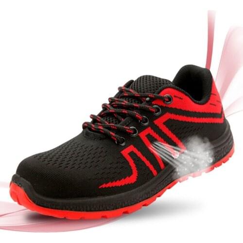 Labor Shoes Mens Steel Bag Head Anti-stinging fly Weaving Mesh Surface PU Real Heart Safety Shoes Wear-resistant Hiking Shoes