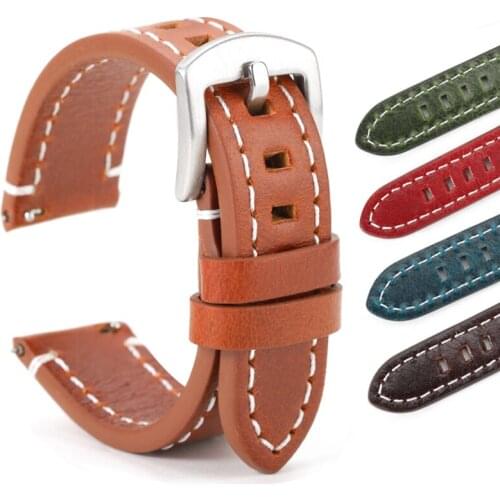New Handmade Watch Strap Retro Colorful Oil Max Leather Watchband 20mm 22mm Brown Blue Green Wristband Watch Accessories