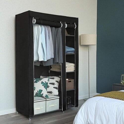 Black Non-woven Wardrobe Storage Organizer With 5 Shoe Rack Clothes Closet Space Saving Storage Cabinet Bedroom Furniture HWC