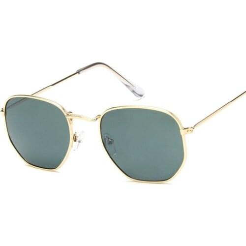 Hexagon Sunglasses Men Classic Brand Flat Lens Clear Sun Glasses Male Female Retro Small Metal Frame Square Glass