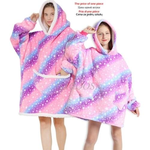 Star Printed Hooded Sweatshirt for Toddler Girls Sleepwear Fleece Sherpa Blanket Women Oversized Homewear New Children Clothing