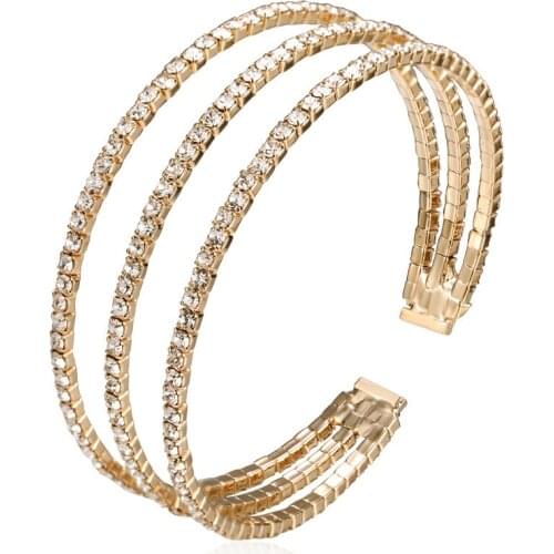 Three-layer Shiny Diamond Bangles Open Multi-layer Clip Diamond Bracelet Europe Women Fashion Personality Jewelry Accessories