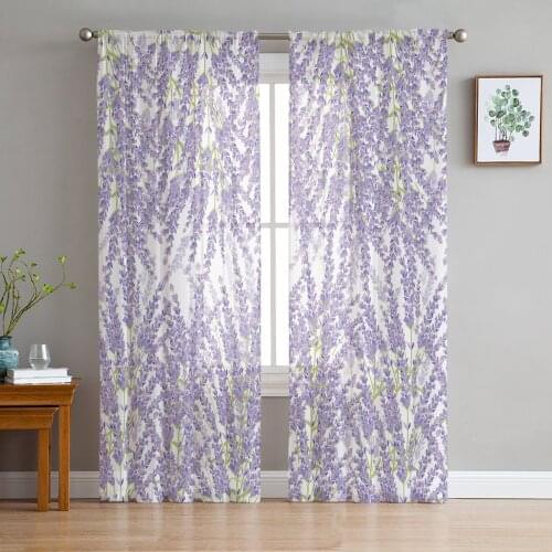 Purple Lavender Flower Window Treatment Tulle Modern Sheer Curtains for Kitchen Living Room the Bedroom Curtains Decoration