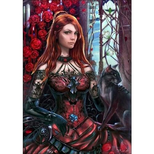 Vampire Rose Woman Cat 5d round diamond painting Photo Custom 2021 diamond embroidery full square 5d diamond cross stitch mosaic