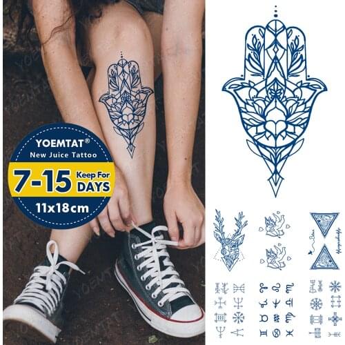 Juice Lasting Waterproof Temporary Tattoo Stickers Hand of Fatima Mehndi Totem Henna Flash Tattoos Women Ink Body Art Fake Tatto