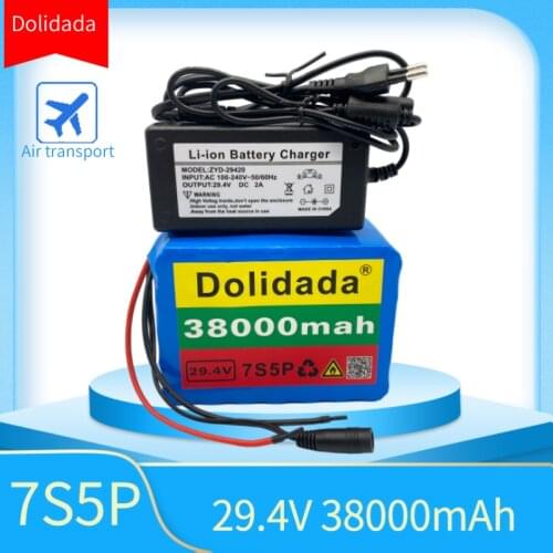 100% high quality 7S5P 24V38Ah battery pack 500w 29.4V 38000mAh lithium ion battery for wheelchair electric bicycle + 2A charger